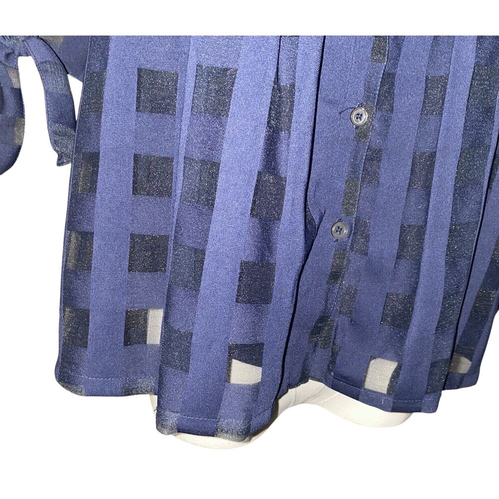 Current Air Anthropologie Blouse SP Short Sleeve Button Up Plaid Sheer Bows - Picture 6 of 16